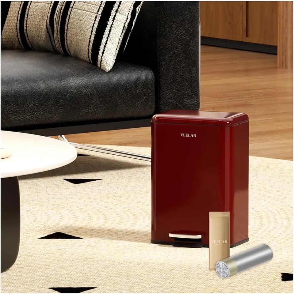 Small Bathroom 6 Liter / 1.6 Gallon Trash Can - Mini Step Garbage Can with Lid, Stainless Steel Trash Bin for Bedroom, Office ，Living Room (Red)