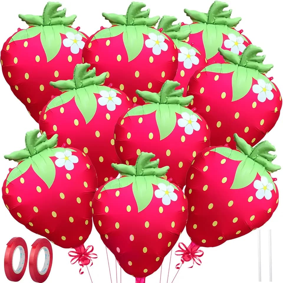 Strawberry Balloons 23" 4Pcs - Foil Balloons for Strawberry Birthday Decorations & Baby Shower Decorations, Durable Mylar Balloon Arch Kit, Vibrant Strawberry Themed Party