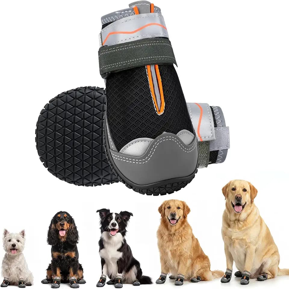 Gimars Pfotenschutz Hundeschuhe, wasserdicht und rutschfest, atmungsaktiv für Outdoor und heiße Gehwege, mit reflektierenden Riemen, für kleine mittlere große Hunde, 2er Set Schwarz #7