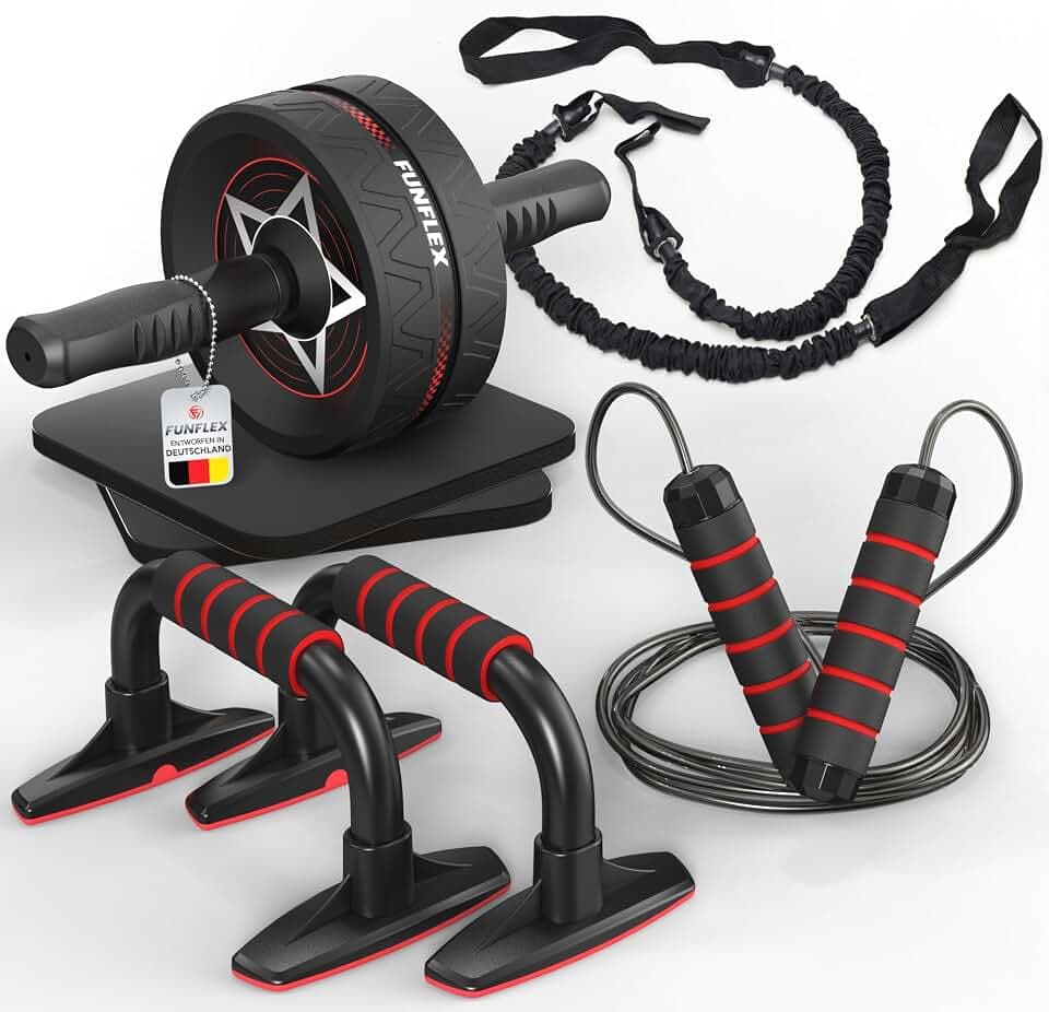 FUNFLEX Bauchroller - Bauchmuskeltrainer Set - Oberkörpertrainings Pack - Home Gym Equipment - Heimfitnessgerät für Männer & Frauen - Ganzkörpertraining - effektives Bauch Muskel Training Zuhause