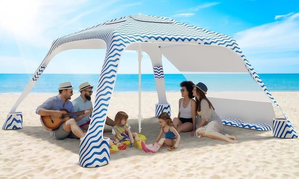 Beach Cabana 6.5'×6.5' UPF50+ Adjustable Height with Removable Side Wall