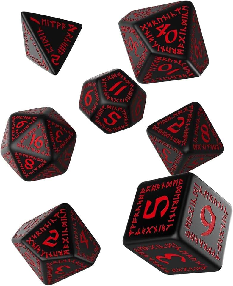Schwarz-Rot Runen Würfel Set
