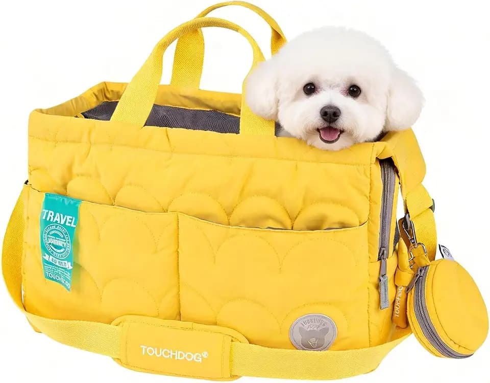 Macaron Cloud Pet Carrier Bag for Small Dogs and Cats, Lightweight Handheld Shoulder Crossbody Puppy Carrier with Storage Pocket, Breathable Expandable Pet Travel Carrier，Ups to 14 lbs (Yellow)