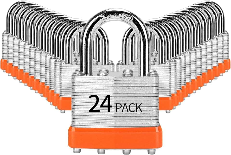 Padlocks Keyed Alike 24 Pack, Laminated Steel Padlock (1-9/16", 40mm)