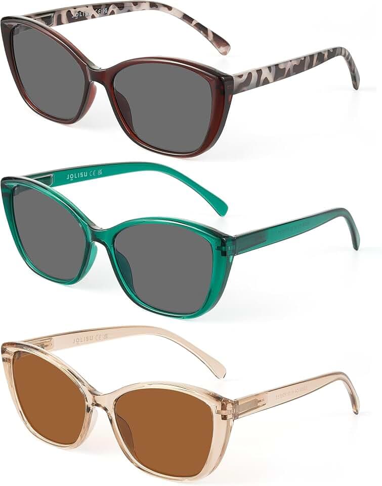 JOLISU 3 Pack Reading Sunglasses for Women, Sun Readers Glasses Spring Hinge Outdoor Sunglasses With UV400 Protection