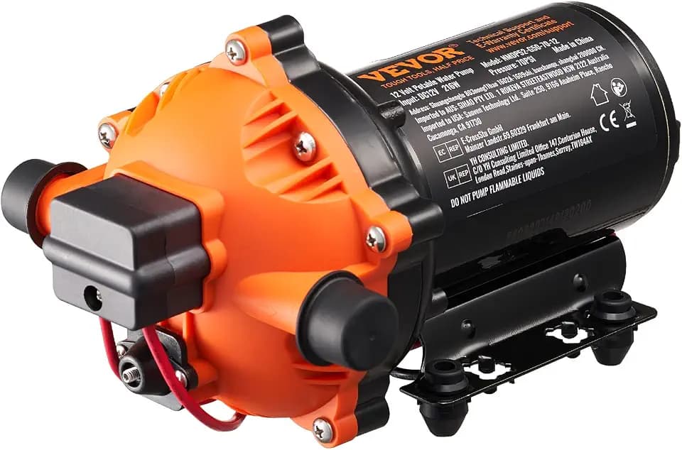VEVOR 12-V-Membranpumpe, 18,93 L/min, 5-Kammer-DC-Wasserpumpe mit automatischem Druckschalter 40–100 PSI einstellbar, 70 PSI, 1/2 Zoll MNPT-Anschluss, für Wohnmobil, Yacht, Imbisswagen, Camper, Marine