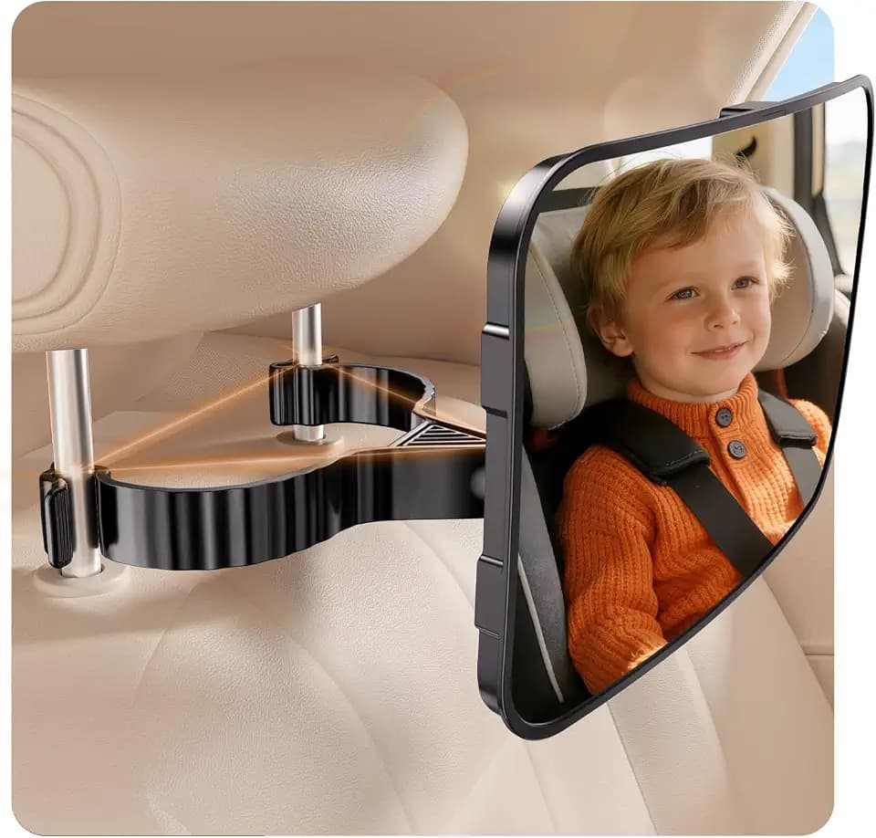 Babyspiegel Auto Rücksitz Spiegel Rückbank - 2026 Haken Clip Stabiler Bruchsicherer Autospiegel Baby, 360°Verstellbarer Babyspiegel Erstausstattung Auto Zubehör für Kinder KFZ Kopfstützen