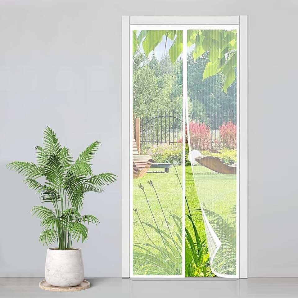 Fliegengitter Tür Magnet 90x170cm, Insektenschutz Balkontür, Magnetvorhang Ohne Bohren, Kinderleichte Klebemontage, Fliegenvorhang ist Ideal für Wohnzimmer Kellertür und Terrassentür, Weiß