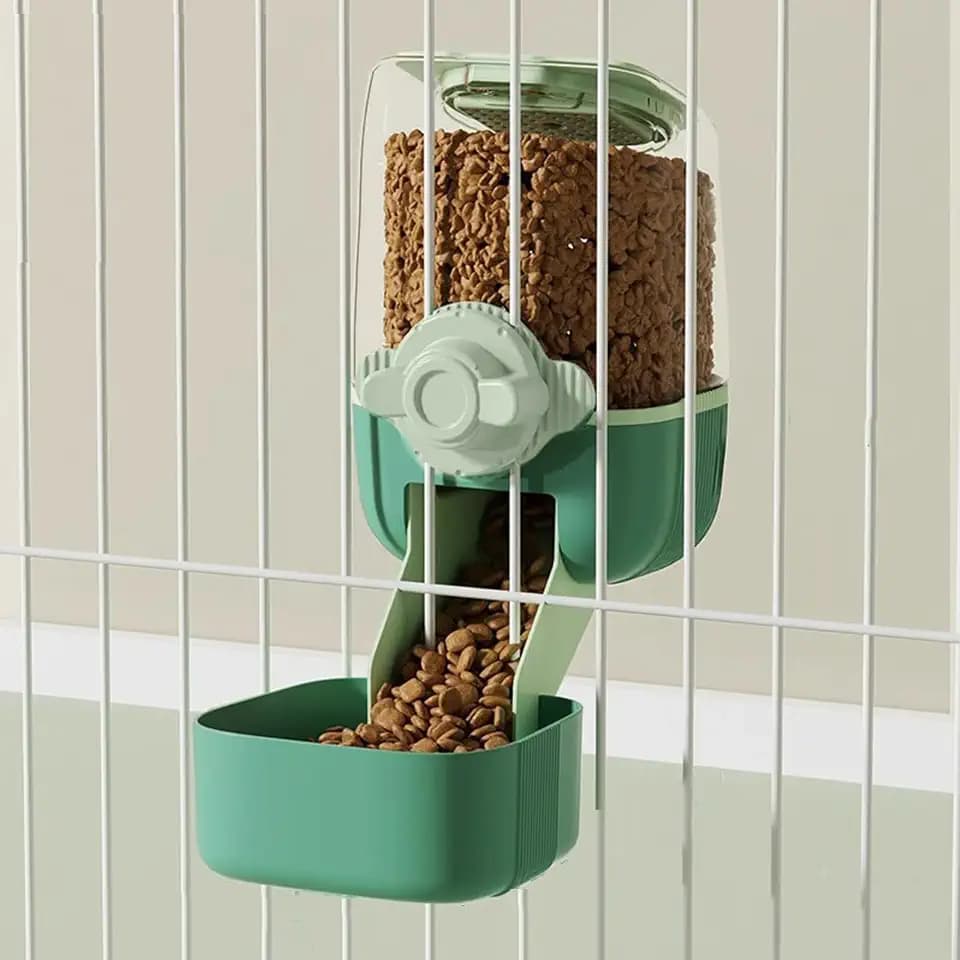 Pet Dog Cat Hanging Automatic Feeders, Auto Gravity Pet Feeder No Drip Water Set, Cage Pet Feeding Bowls Dispenser for Cats Dogs Puppy, Rabbit (Green)