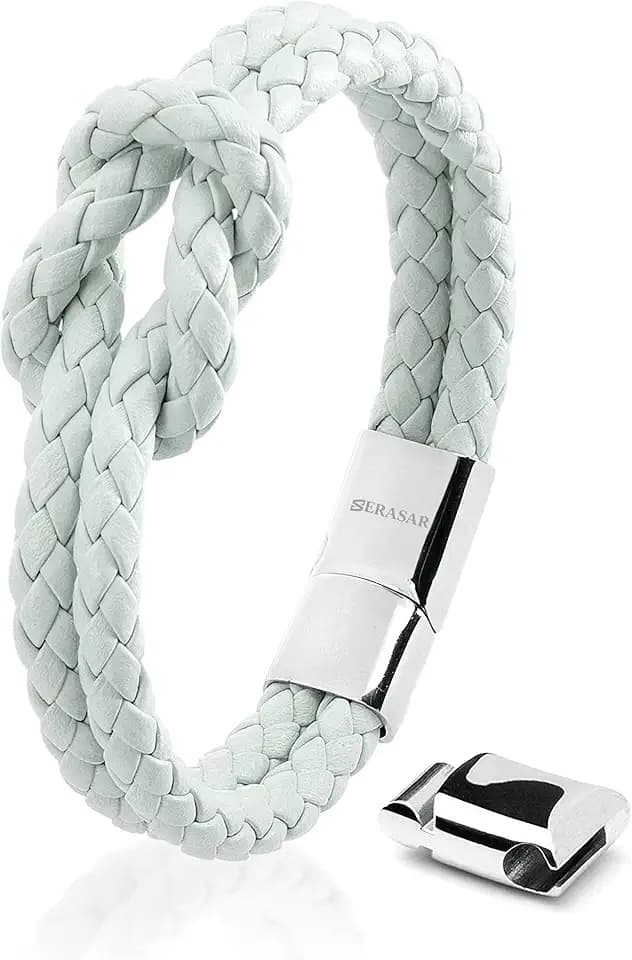 SERASAR Premium Lederarmband für Frauen [Knot] in Schwarz, Weiß, Rosa und Hellblau| Magnetverschluss aus Edelstahl | Inklusive Schmuckschachtel | Tolle Geschenkidee