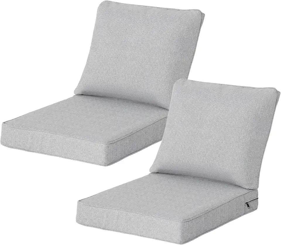24x27.5 Inch Outdoor Deep Seat Cushions Set of 2,Thick High-Density Foam, Water-Resistant, Piped Edges & YKK Hidden Zipper for Patio Furniture,Stone Gray