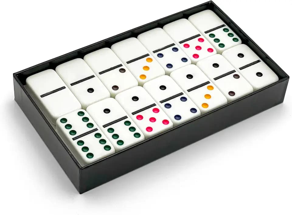CHH Double 6 Jumbo Dominoes Set, White Oversized Domino Tiles with Colored Dots, 28-Piece Classic Domino Game Set