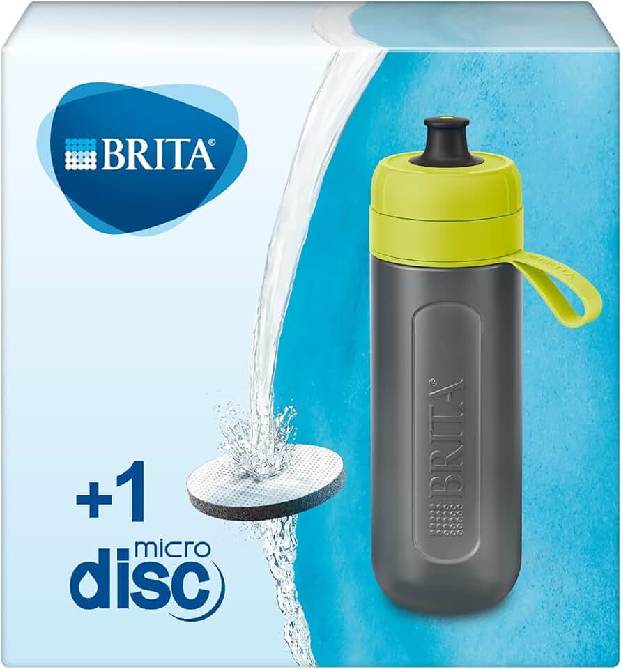 BRITA Wasserfilter-Flasche Active Lime, Robuste Sport Trinkflasche mit Wasserfilter für unterwegs aus BPA-freiem Kunststoff – Zusammendrückbar, 7.5 x 7.5 x 23.0 cm