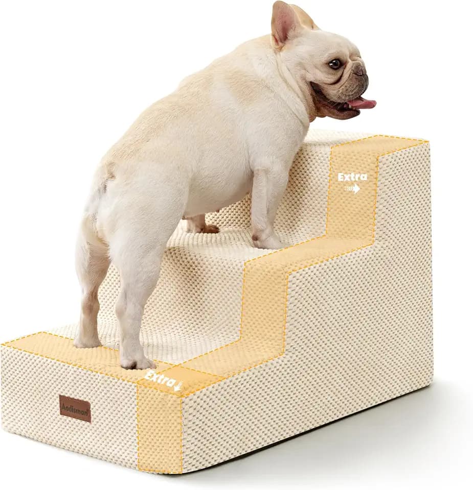 Aodisman Dog Stairs for Small Dogs,Wider 3-Step Pet Steps for Couch & Bed
