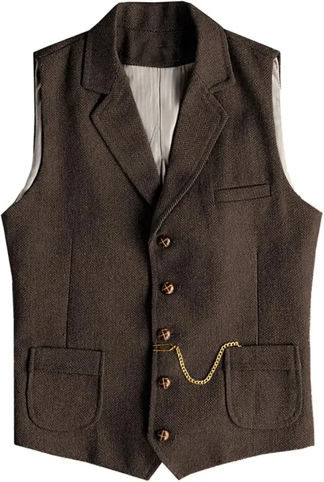 Herren Westliche Fischgräten-Tweed-Anzugweste Wolle Slim Fit Weste