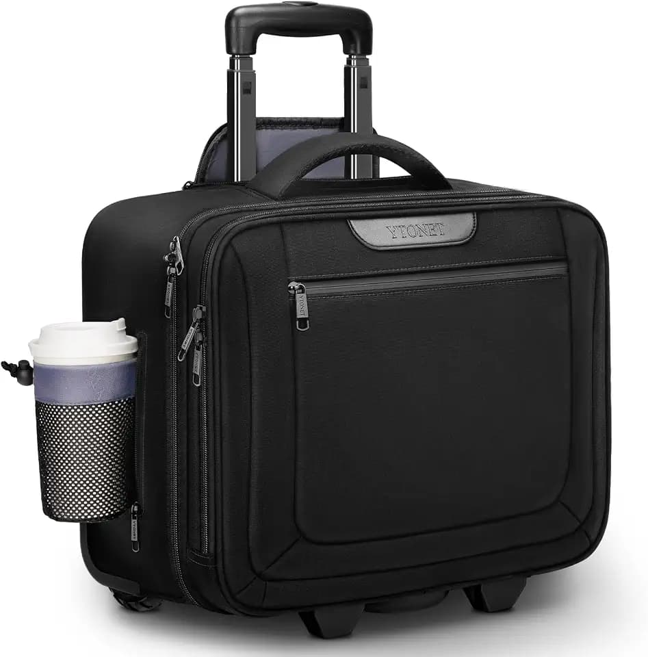 Ytonet Rolling Laptop Bag, Rolling Briefcase for Men Women with Cup Holder