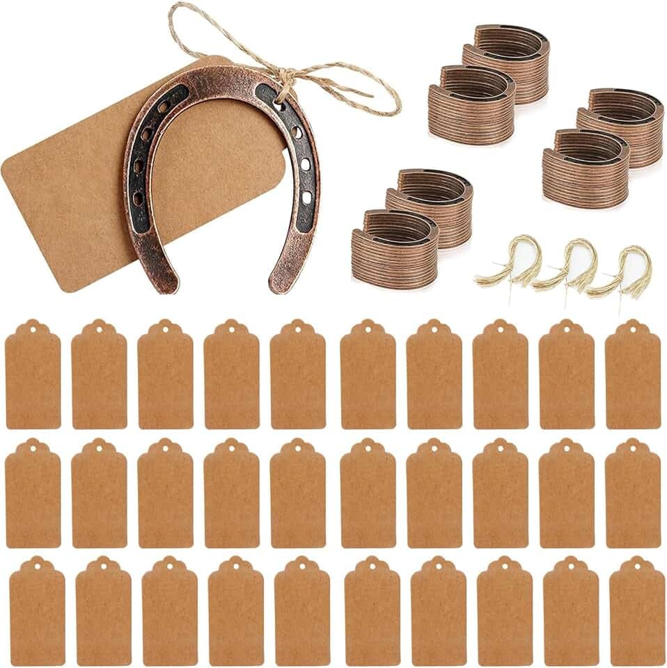 Hufeisen Glücksbringer 30 Set, Kleine Hufeisen Anhänger Deko Gastgeber Geschenke Glückshufeisen mit Kraftpapier Anhänger, Kleine Gastgeschenke Hochzeit, Taufe, Konfirmation