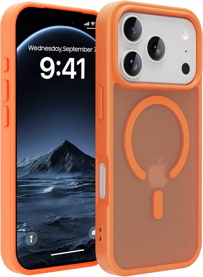 Magnetic for iPhone 17 Pro Max Case Compatible with MagSafe Military Grade Drop Protection Slim Translucent Matte Shockproof with Anti-Fingerprint Phone Case (Orange, iPhone 17 Pro Max)