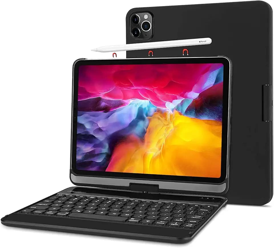 ProCase US-Englisch Tastatur Hülle für iPad Pro 11 2018 [Unterstützt Apple Pencil Auflad], 360 Grad Drehbar Dünn Intelligent Standhülle mit eingebaut Kabellos Tastatur(QWERTY- US Layout) -Schwarz