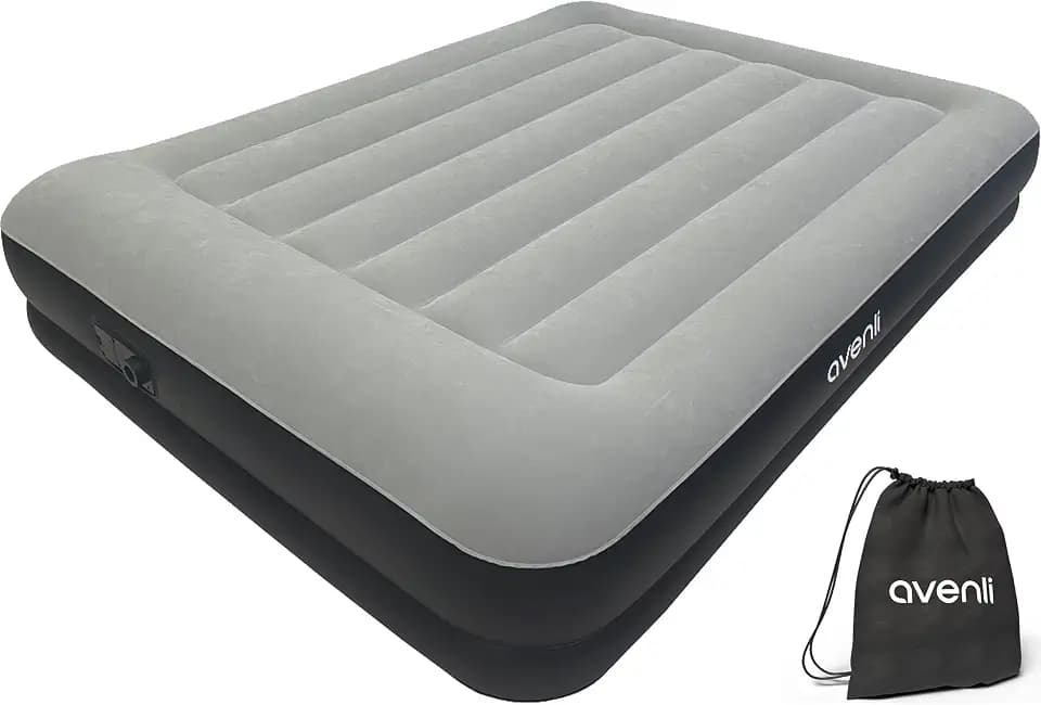 AVENLI Luftbett Queen-Size 203x152x36cm, Gästebett 2 Personen, integrierte Elektropumpe, BeamRest, mit Kopfteil, beflockt, bis 300 kg, grau/schwarz