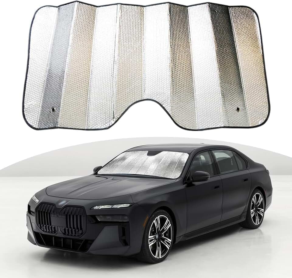 gunhunt 1 Pack Car Windshield Sun Shade, 55.1In x 27.5In Foldable Blackout Panel, Universal Double-Sided Design, Waterproof Automotive Window Heat Insulation Cover Fits for Car Truck SUV (Silver)