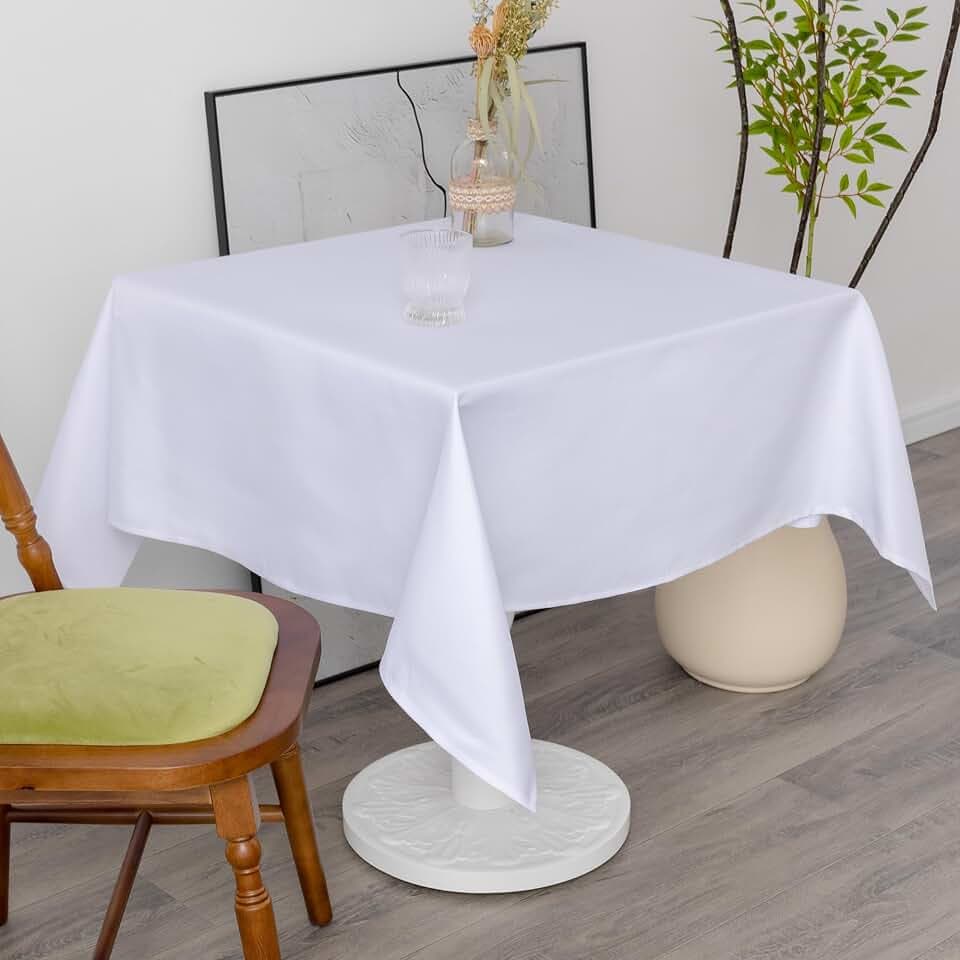 Square Water Resistant White Polyester Tablecloth 60"x60"