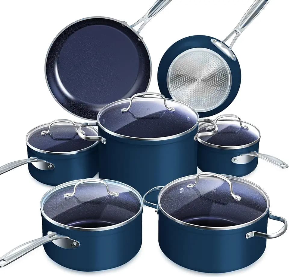 Nuwave Healthy Duralon Blue Ceramic Nonstick Cookware Set, PFAS Free