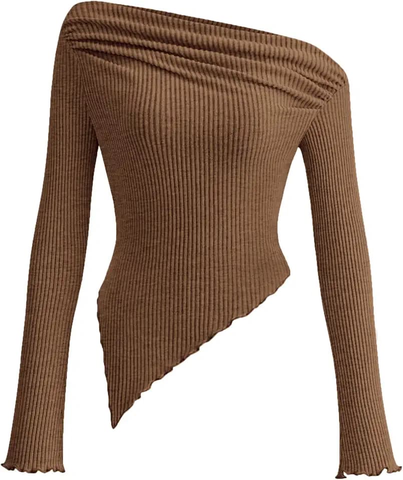 PRETTYGARDEN Women's Fall Off the Shoulder Long Sleeve Tops