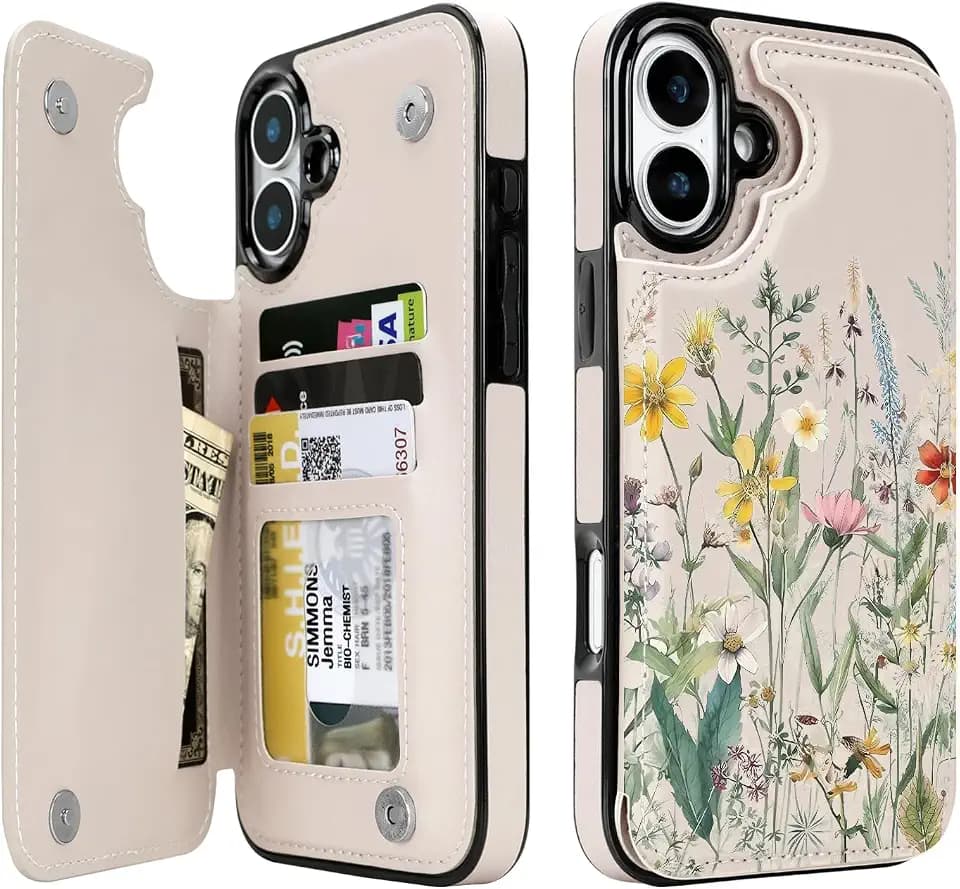 uCOLOR for iPhone 16 Plus Wallet Case with Card Holder Desert Flowers