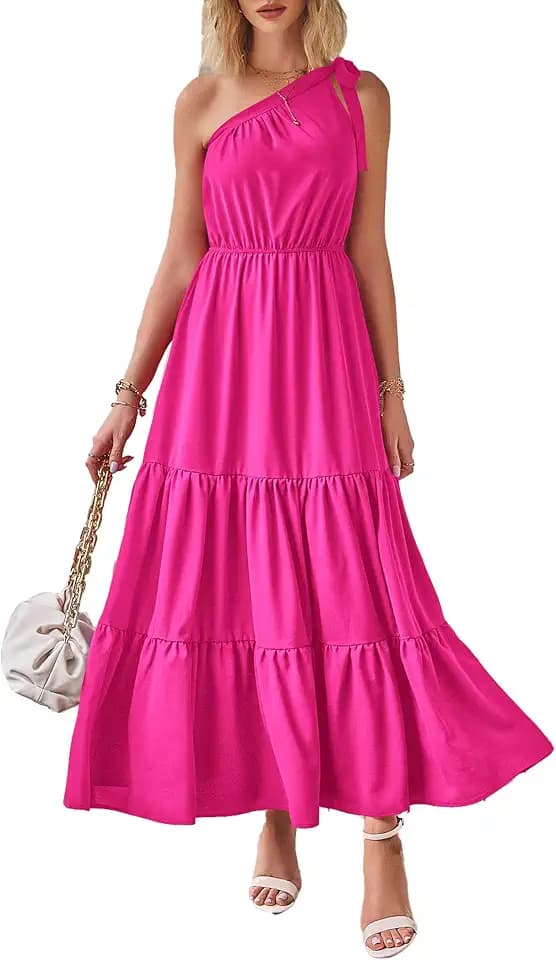 PRETTYGARDEN Women's One Shoulder Boho Floral Maxi Dress