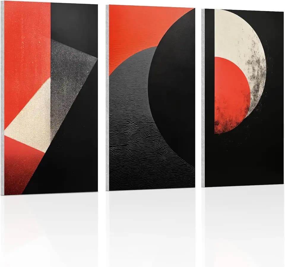 UMIACOUSTICS 3 Pcs 0.7Inch Thick Art Acoustic Panels,Decorative Acoustical Wall Panels, Sound Absorbing Art Panels for Home, Office, Hotel, Vermilion-Trace