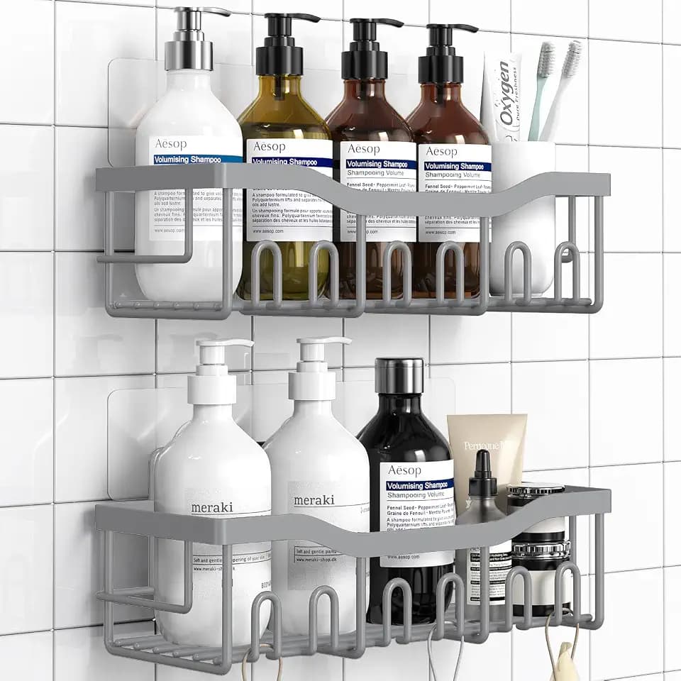 EUDELE Shower Caddy 2 Pack, Adhesive Shower Organizer for Home Decor & Kitchen Storage, No Drilling, Rustproof Stainless Steel Bathroom Shelf Organizer