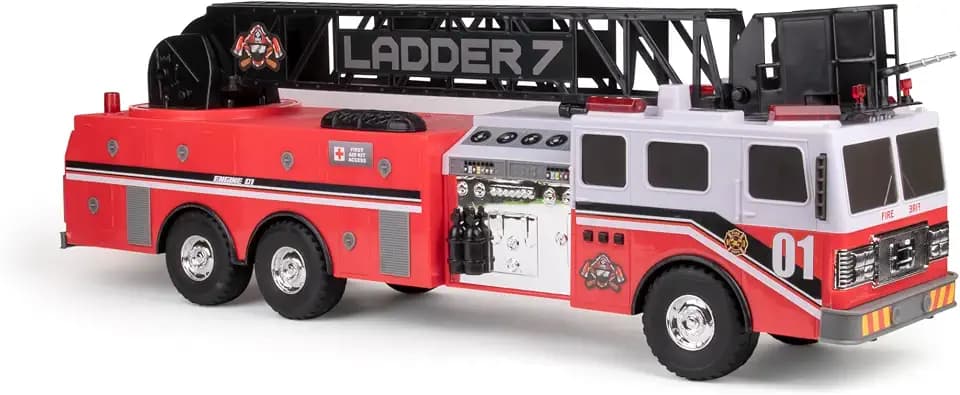 Mighty Fleet Titans 29" Jumbo Toy Fire Truck – Realistic Flashing Lights, Siren Sounds & Extendable Rotating Ladder – Durable, Interactive Vehicle Toy for Kids Ages 3+