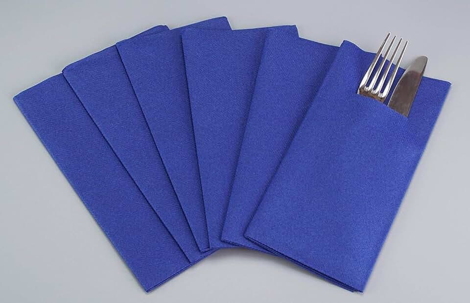 75 Stück Besteckservietten BLAU 40 x 40 cm stoffähnlich mit Schlitz für Besteck einweg Serveitten gefaltet Dunkelblau Bestecktaschen Dinner