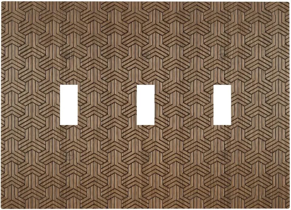 Geometric Carved Wood Slat Texture Print Decorative Switch Plates 3 Gang Wall Plate Triple Toggle Light Switch Cover Faceplate Electrical Wall Panels for Farmhouse Home Decor