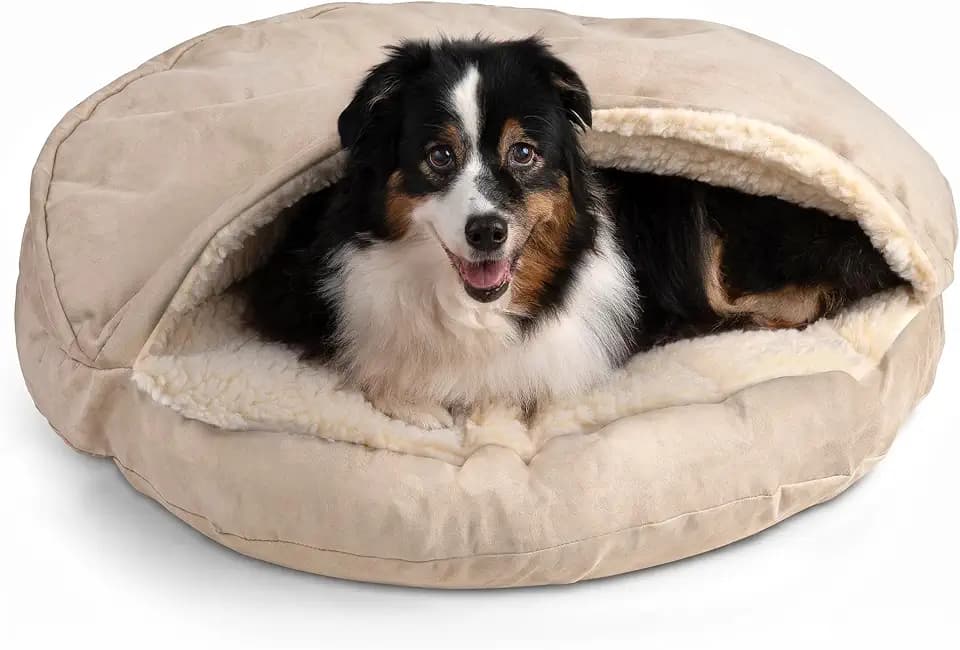 Snoozer Cozy Cave Dog Bed, Round Covered Dog Bed, Buckskin (L)