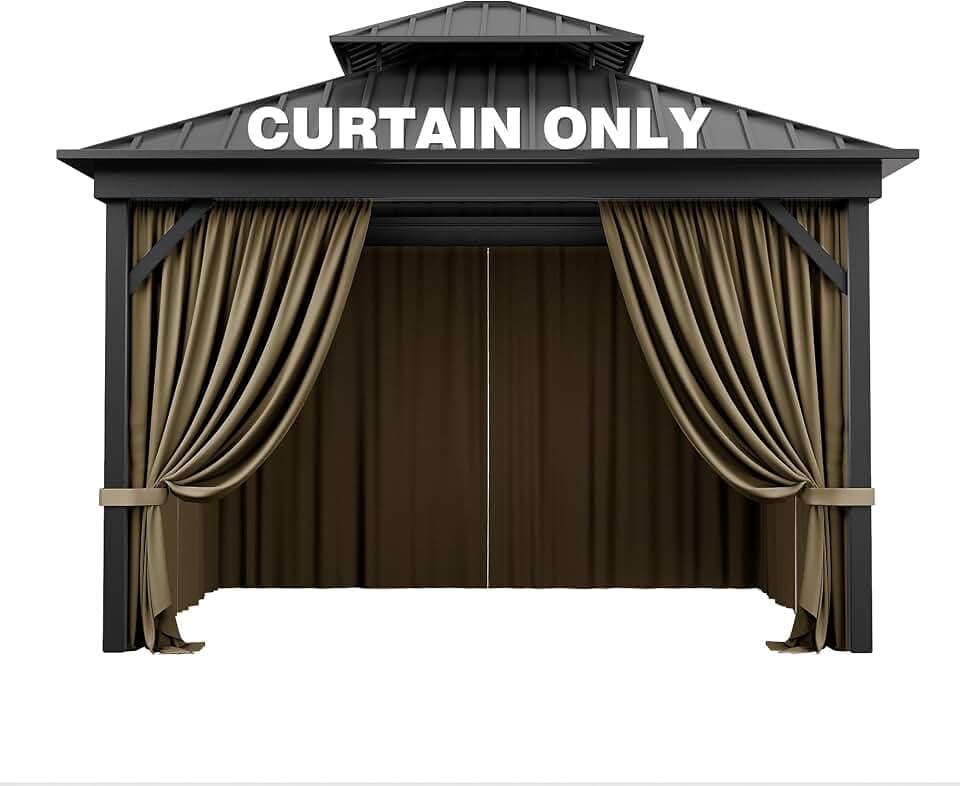 Outdoor Gazebo Curtain Replacement Universal 4-Panel Sidewalls 10' X 10',Outdoor Patio Waterproof Privacy Curtain with Double Zipper for Patio,Garden, and Backyard (Curtain Only)