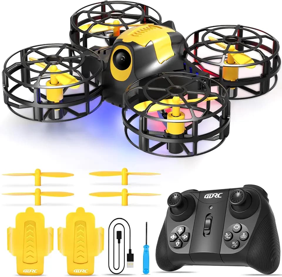 4DRC V18 Mini Kids Drone, Beginner RC Quadcopter with 2 Control Methods, Headless Mode, Auto Hover, 3D Flips, LED Lights, 3 Speeds, 2 Batteries, Fly Toy Gift for Boys