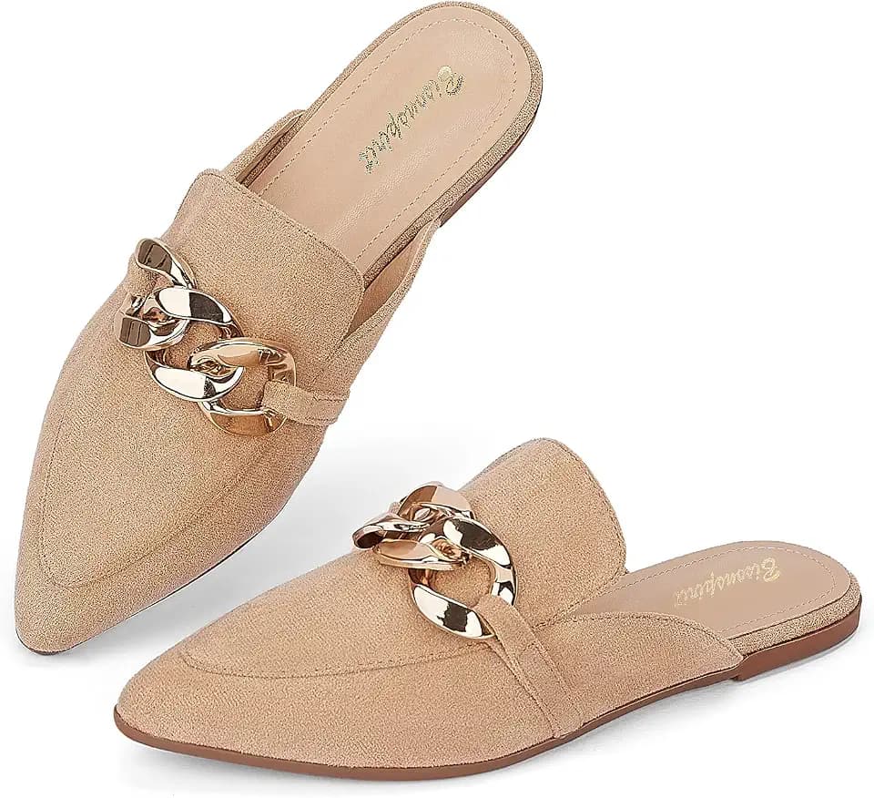 BISON SPIRIT Mules for Women Flats Pointed Toe Slip On Slides Loafer Shoes