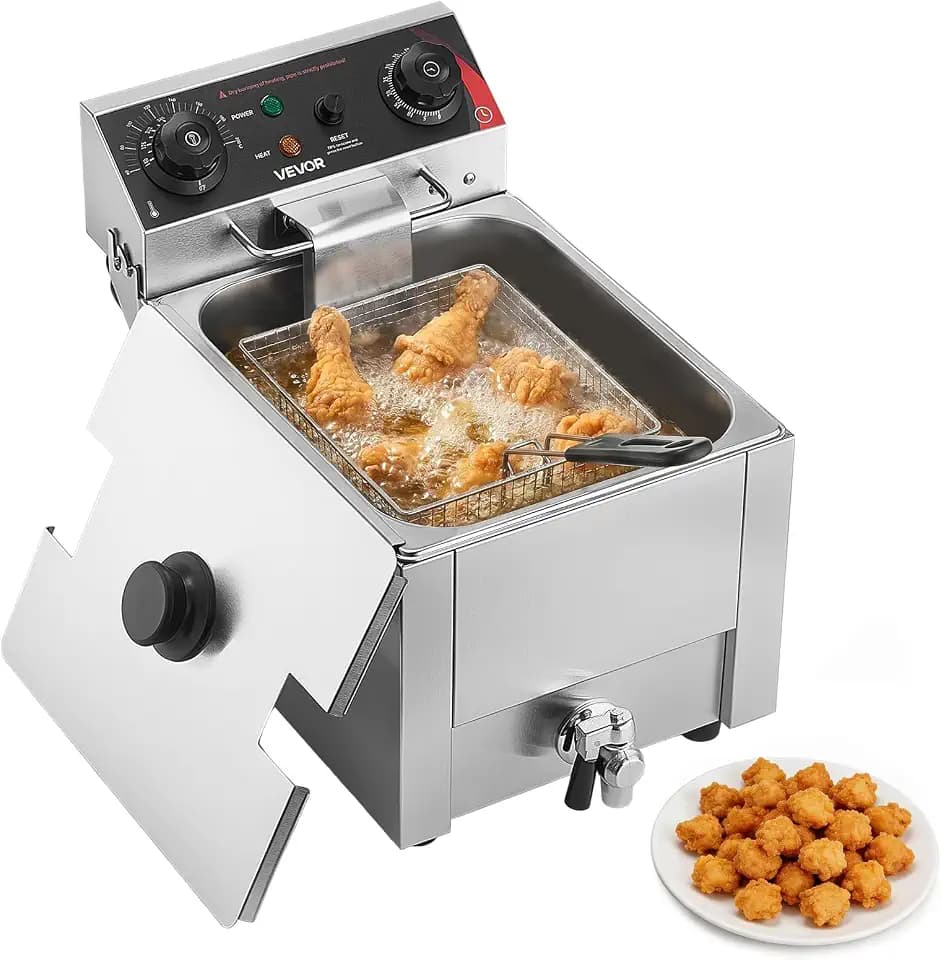 VEVOR Kommerzielle elektrische Fritteuse, Edelstahl-Arbeitsplatte Fritteuse mit kleinen und großen Körben, Überhitzungsschutz (6,8L)