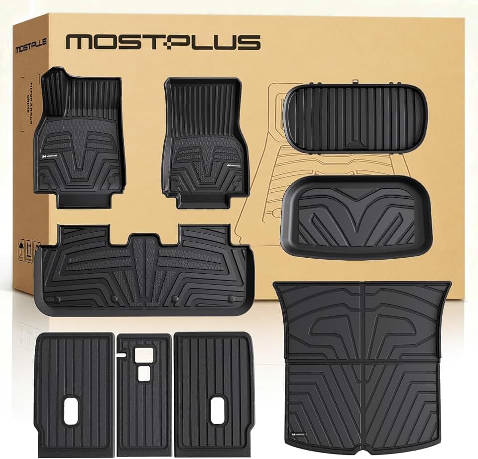 MOSTPLUS Floor Mats Compatible with Tesla Model Y Juniper 2025 2026 6PCS All Weather TPE with Rear Cargo Liners,Seat Cover Protector Compatible for Model Y Accessories (Not Fit 7Seat and Standard)