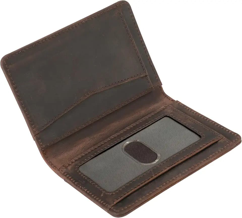 Mens Slim Minimalist Leather Wallet, Thin Bifold Credit Card Wallet for Men