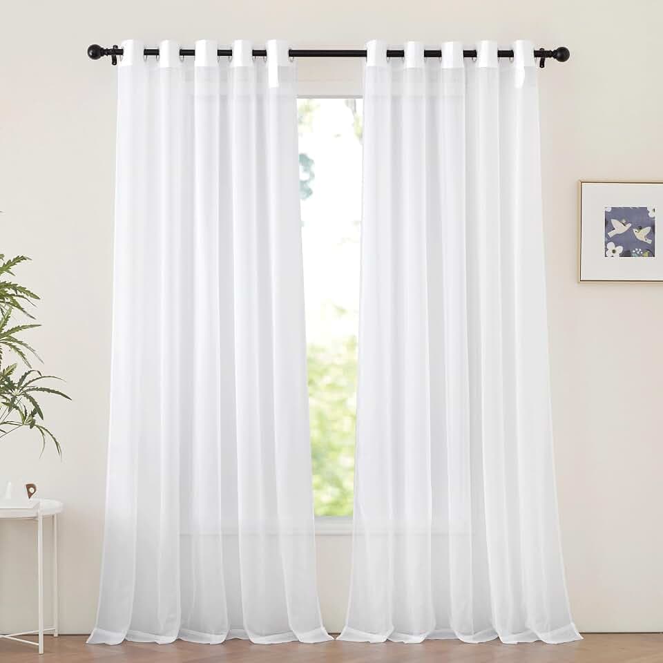 NICETOWN White Sheer Sliding Door Curtains 90 inches Long for Living Room, Grommet Elegant Soft Voile Sheer Textured Airy & Breathable Window Treatments for Bedroom, W66 x L90, 2 Panels