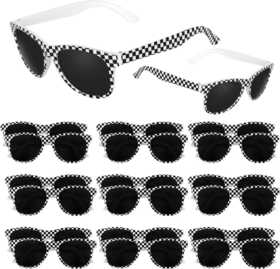 10/20 PCS Race Car Sunglasses Plastic Checkered Sunglasses Black White Checker Sunglasses for Racing Theme Party