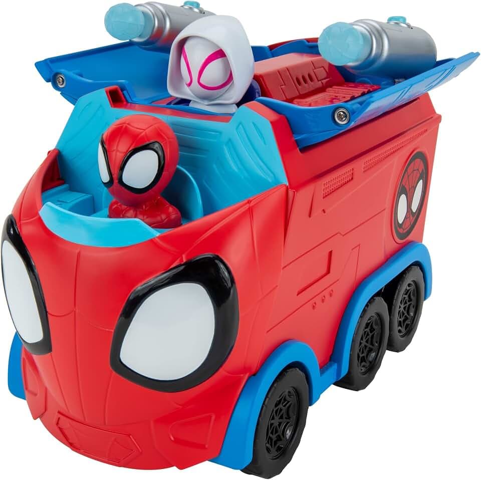 Jazwares Marvel's Spidey and His Amazing Friends Web Spinning Hauler - 8-Inch 3-in-1 Transforming Vehicle - Toys Featuring Your Friendly Neighborhood Spideys