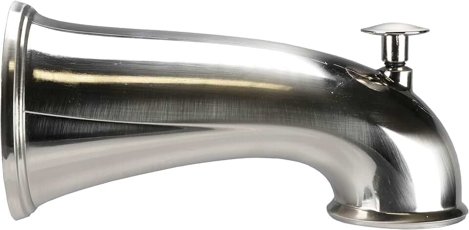 Danco Universal Tub Spout with Diverter, Fits 1/2 in Copper Pipe, 1/2 and 3/4 in IPS, Decorative Brushed Nickel Bathtub Spout Replacement, 6 in Reach, (10316)