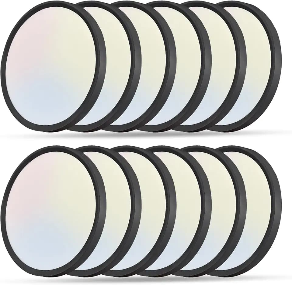 12PK 12 Inch LED Flush Mount Ceiling Light, 24W, 2520LM, 3000K/4000K/6000K CCT Selectable, 0.9inch Super Slim Black LED Ceiling Fixtures, Low Profile Round Flat Panel Light for Bedroom,Kitchen,Hallway