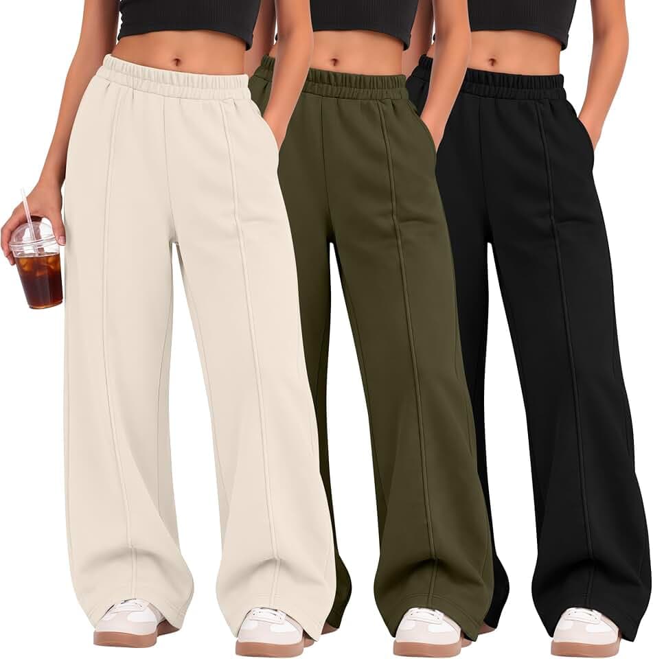 3 Pack Girls' Sweatpants Kids Wide Leg Baggy Pants