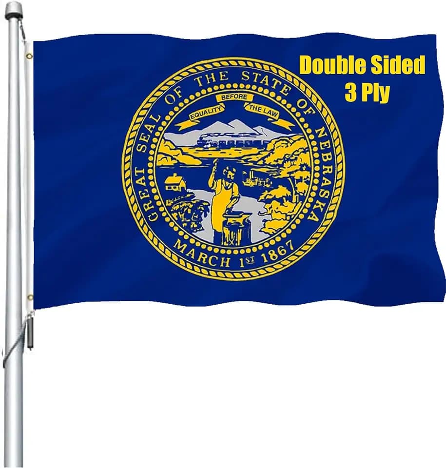 Nebraska Flag 3x5 Outdoor Double Sided - Heavy Duty 3Ply Polyester Nebraska State Flags Long Lasting 4 Rows Hemming NE Flag with 2 Brass Grommets 3 X 5 Ft