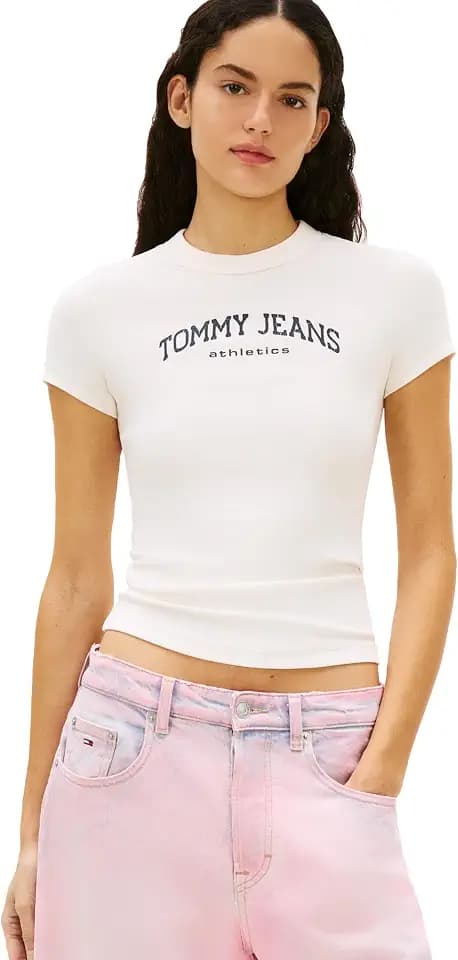 Tommy Jeans Women's Short Sleeve Cotton Varsity Graphic T-Shirts in Slim Fit
